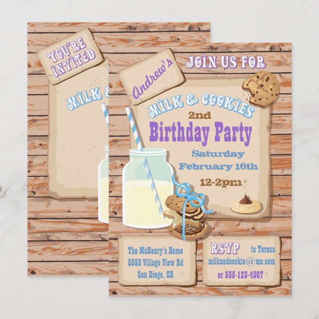 Lait rustique et biscuits Invitations de fête d'an (Devant / Derrière)