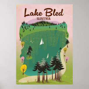 Lake Bled affiche de voyage de style vintage Slové