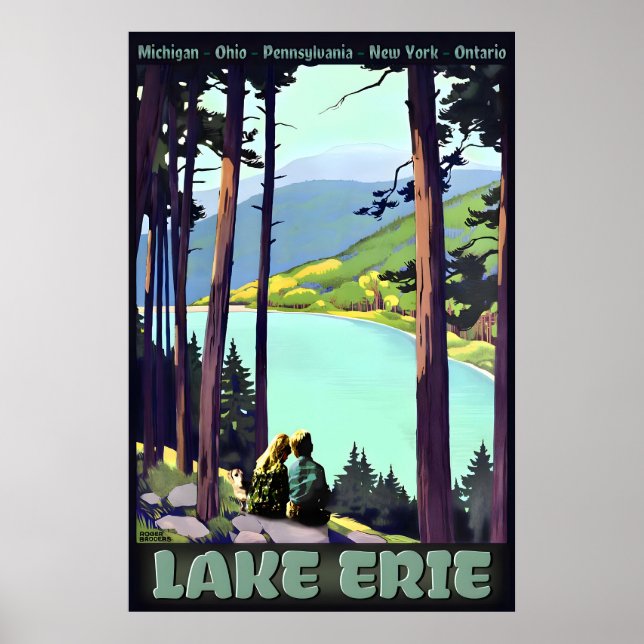 LAKE ERIE Retro Roger Broders Travel Poster New (Devant)