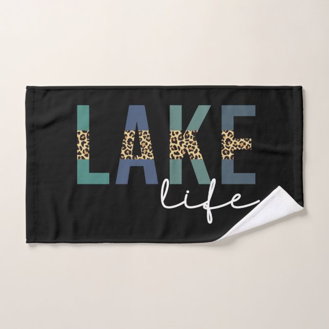 Lake Life Happy Place Cheetah Imprimer Typographie (Serviette à main)