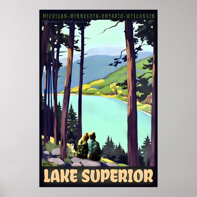 LAKE Superior Retro Roger Broders Travel Poster (Devant)