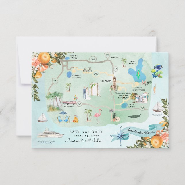 Lake Wales, FL | Carte Itinéraire De Mariage De De (Devant)
