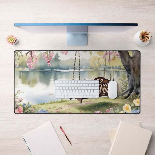 Lakeside Swing dans le jardin d'aquarelle romantiq (Bureau 1)