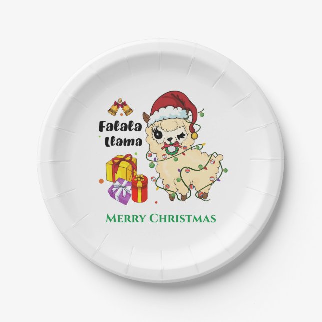 Lama de Noël sur assiette en carton (Devant)