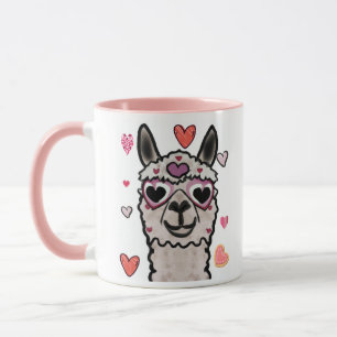 Lama dessiné avec les yeux du coeur Tasse de café 