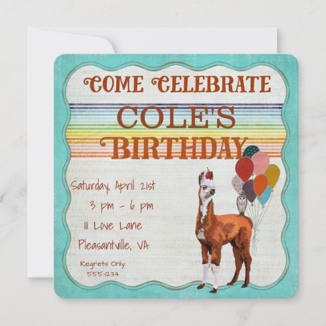 LAMA & FEATHERS Invitation d'anniversaire (Devant)