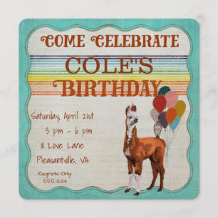 LAMA & FEATHERS Invitation d'anniversaire