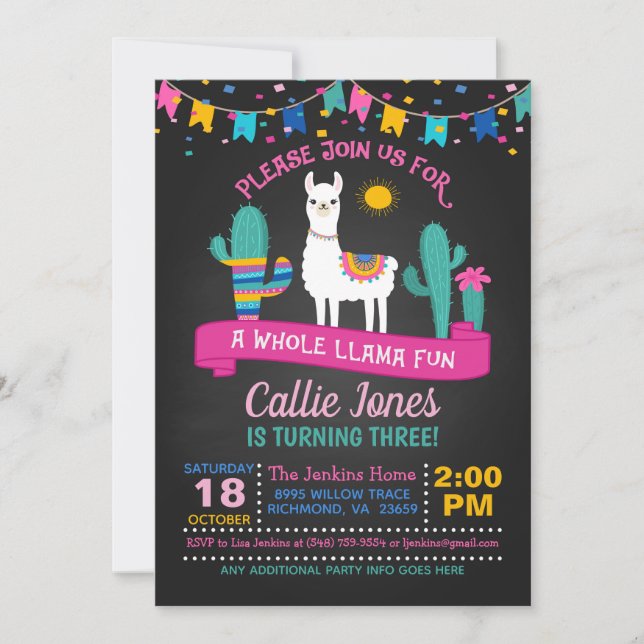 Lama Fiesta Invitation Anniversaire (Devant)