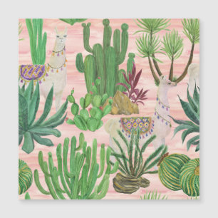 Lamas aquarelle et motif cactus.