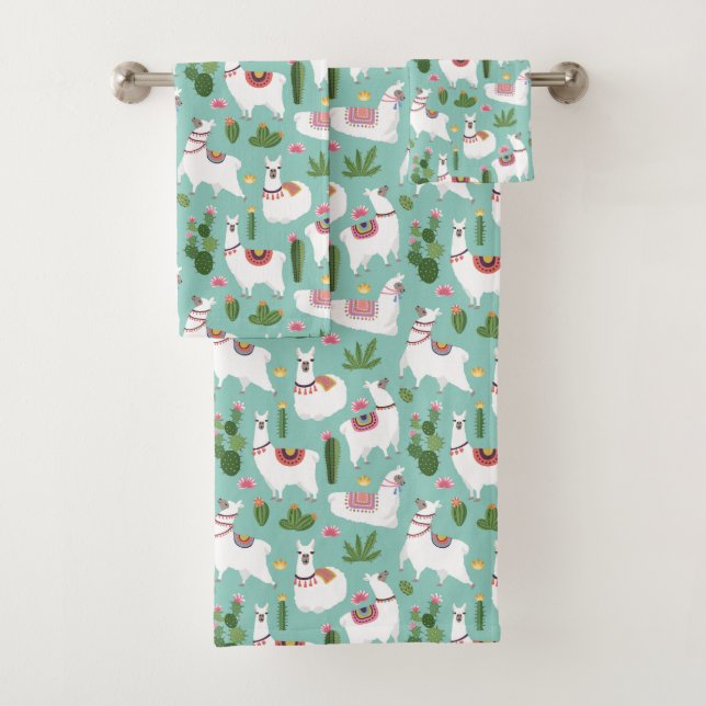 Lamas mignons sur le motif turquoise (En situation)