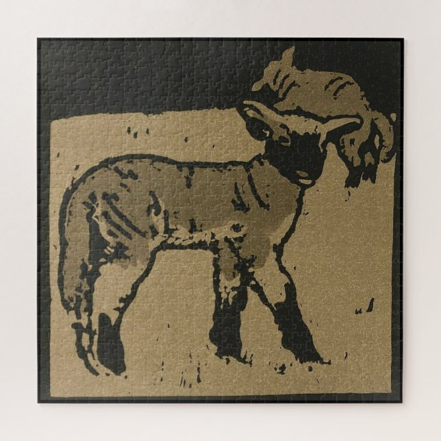 Lamb - Animaux Carrés Illustration Jigsaw Puzzle (Horizontal)