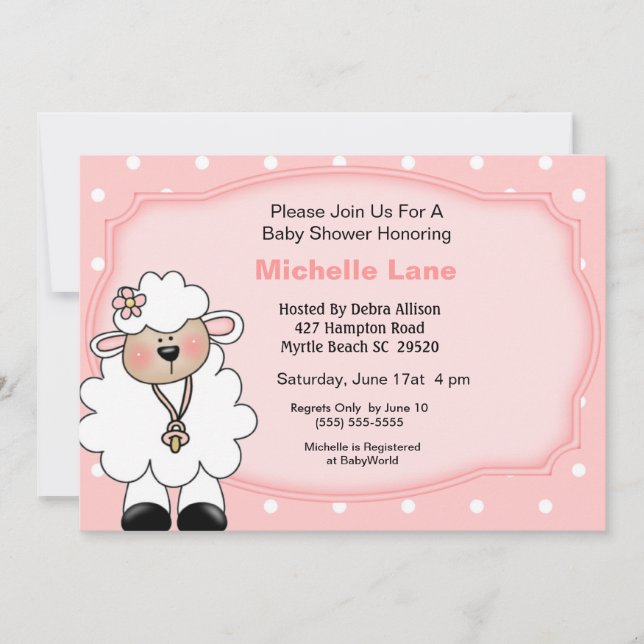 Lamb Baby Girl Douche Invitations (Devant)