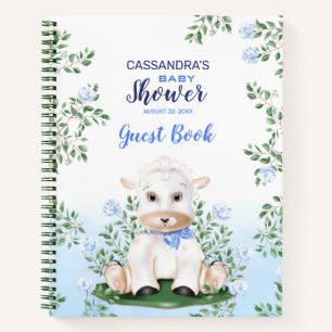 Lamb Blue Floral Baby shower Livre d'or