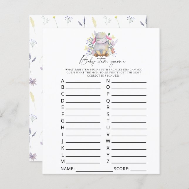 Lamb - Jeu d'article pour bébé. Jeu baby shower (Devant / Derrière)