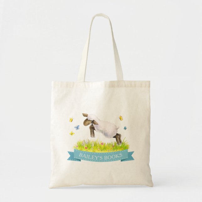 Lamb sauter le ressort whimsy art sac livre de nom (Devant)