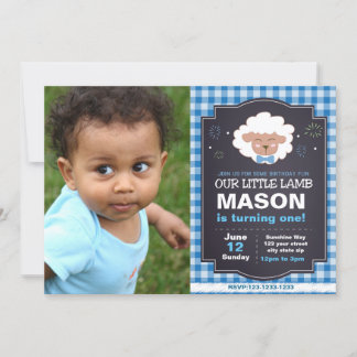 Lambe bleue Invitation à l'anniversaire avec photo