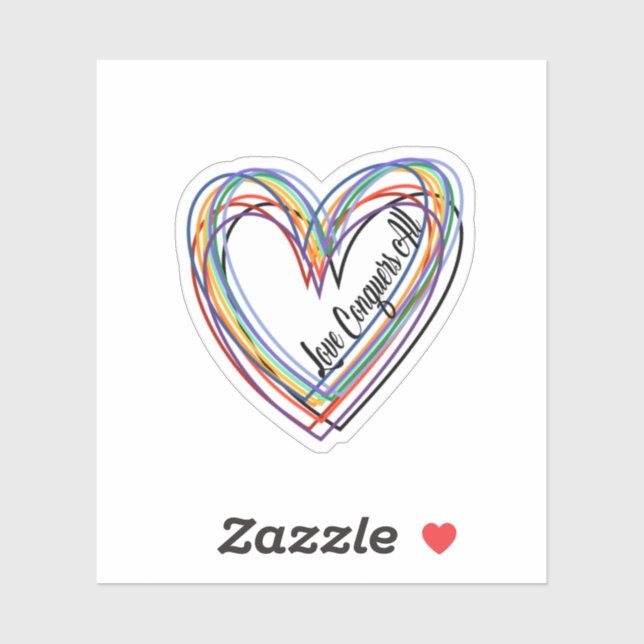 "L'amour conquiert tous" Sticker Coeur coloré (Feuille)