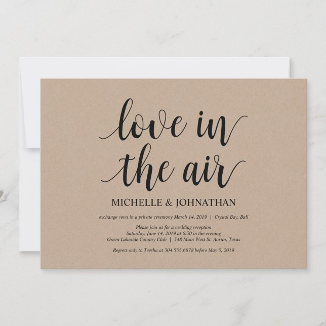 L'amour dans l'air, invitations pour mariage intim (Devant)