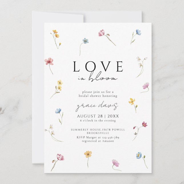 l'amour en fleurs Invitation de baby shower de mar (Devant)