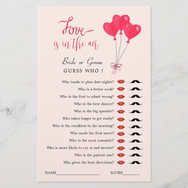 L'amour est dans le jeu Air Guess Who Shower (Devant)