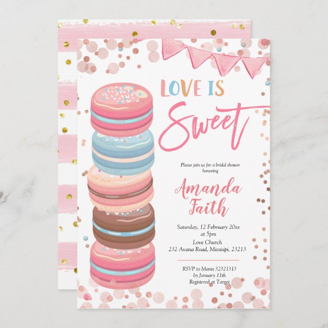 L'amour est douce Macaron nuptiale invitation (Devant / Derrière)