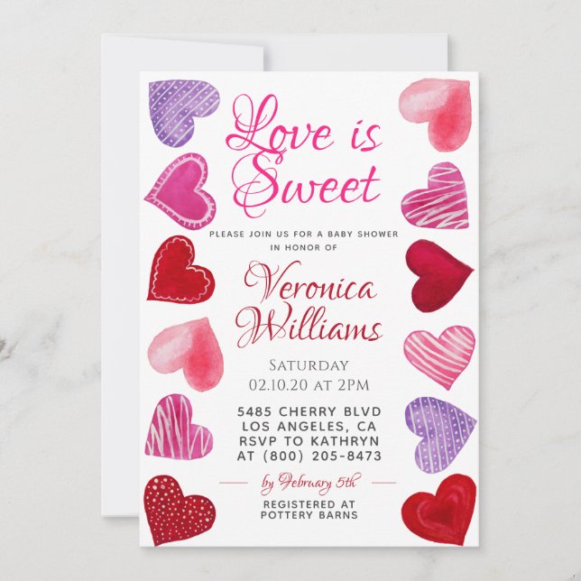 L'amour est doux Invitation à la baby shower de la (Devant)