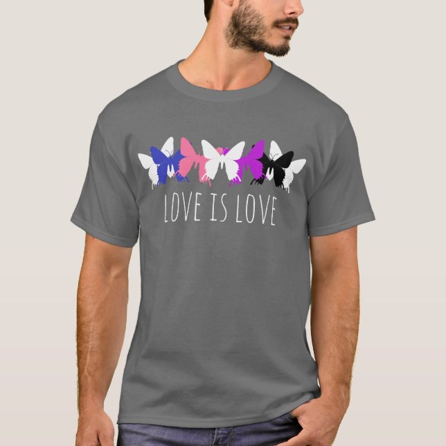 L'Amour Est L'Amour Genderfluide Papillon T-shirt (Devant)