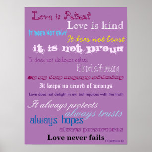 L'amour est le patient Bible Verse Poster