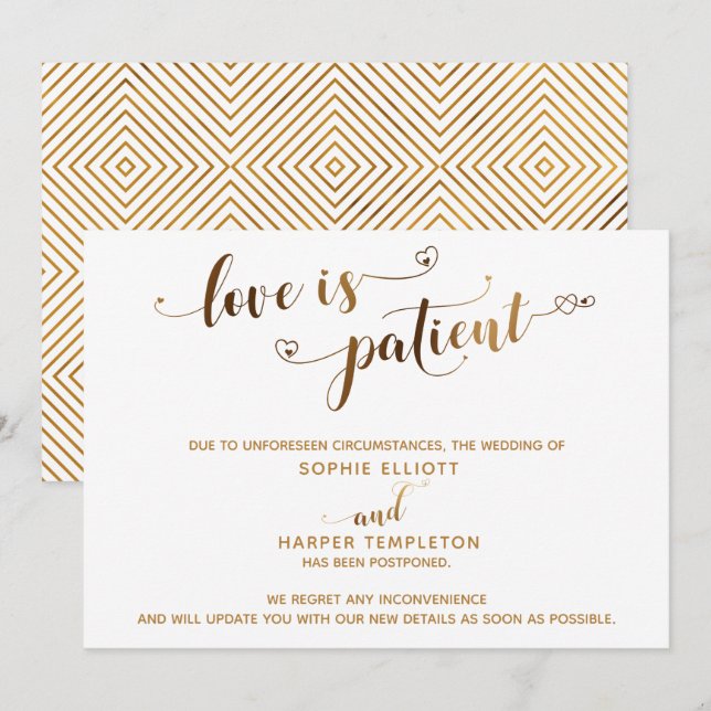 L'amour est patient Carte de félicitations en or p (Devant / Derrière)