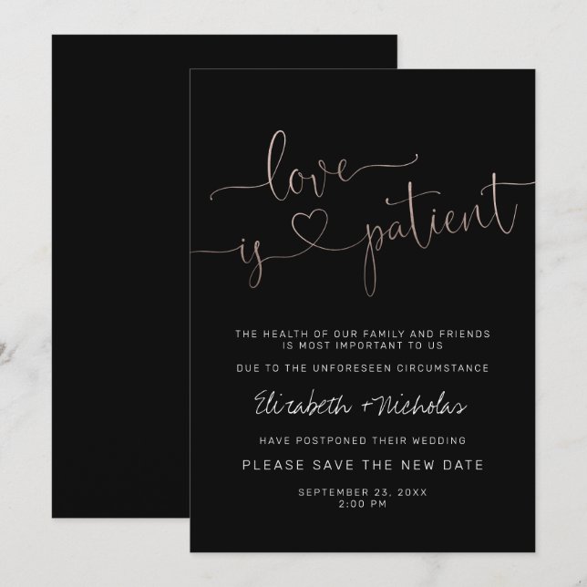 L'amour est patient | Faire-part Mariage reporté (Devant / Derrière)