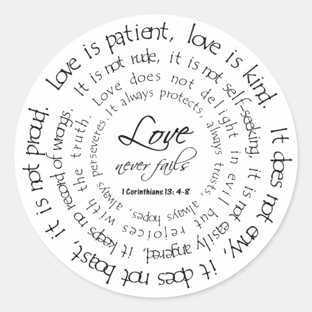 L'amour est patient Sticker rond noir et blanc (Devant)