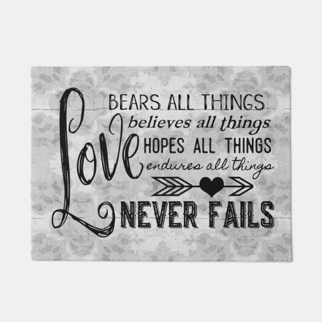 L'amour n'échoue jamais le tapis de porte (gris) (Devant)