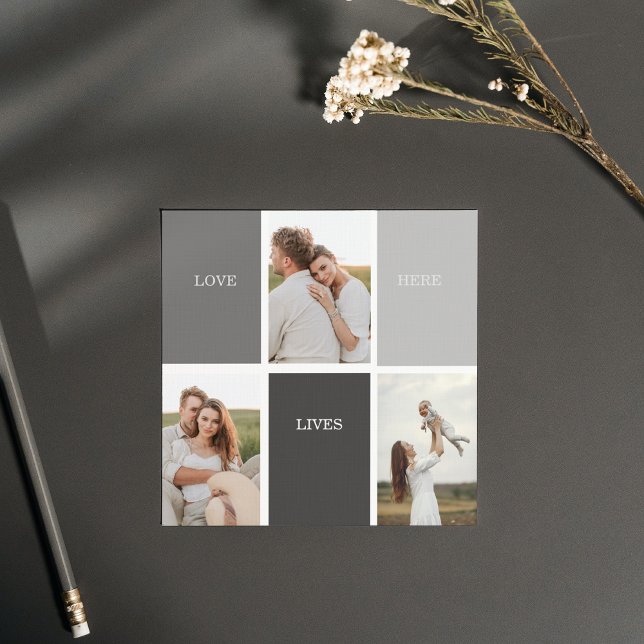 L'amour vit ici | Cadeau Famille Trois Photo (Créateur téléchargé)