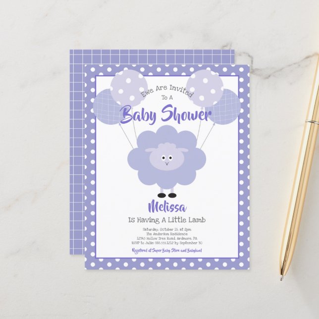 Lampe violette Budget Baby shower mignon Invitatio (Devant/Arrière en situation)