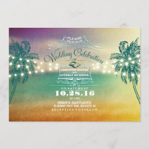Lampes à cordes invitations à mariage à la plage