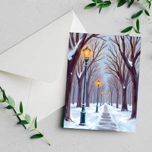Lampions de rue du parc enneigé en hiver Carte aqu