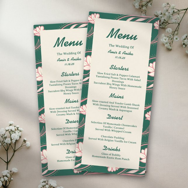 Lampions Lotus Verts Roses Menu de Mariage Indien (Créateur téléchargé)