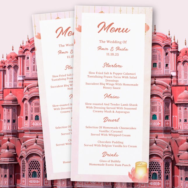Lampions Rose Lotus de Pêche Menu de Mariage Indie (Créateur téléchargé)
