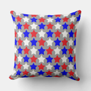 Lance oreiller rouge blanc et bleu étoiles