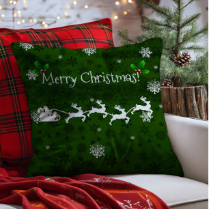 Lancer Coussin de Père Noël Vert et Renne
