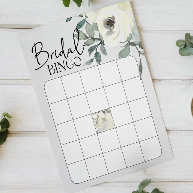 Lancer de bingo de mariage floral aquarelle blanc  (Créateur téléchargé)