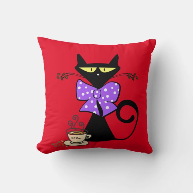 Lancer des oreillers Chat noir Bow Café (Recto)