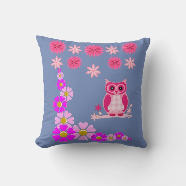 lancer oreiller décore hibou floral (Recto)