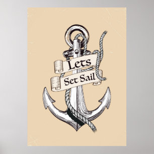 lancions l'ancre affiche nautique vintage