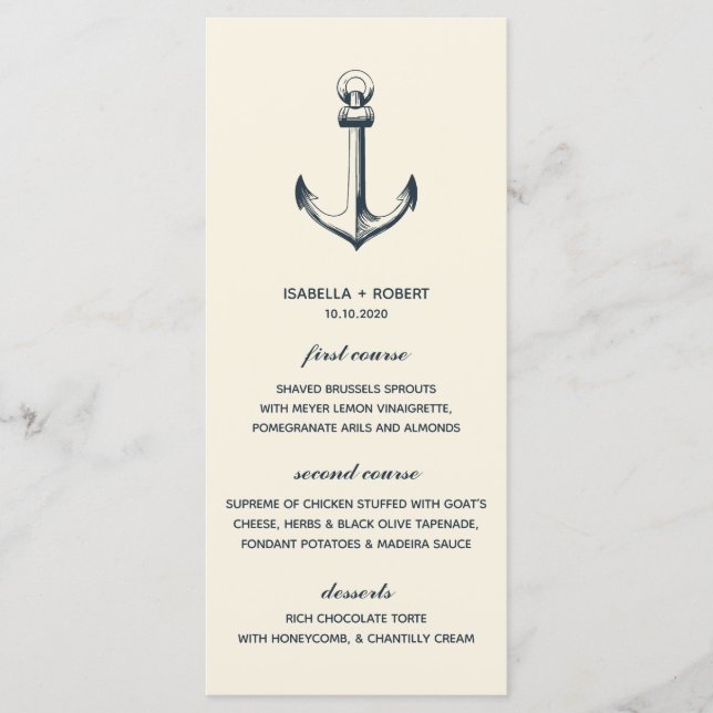 L'Ancre bleue | Menu Mariage nautique (Devant)