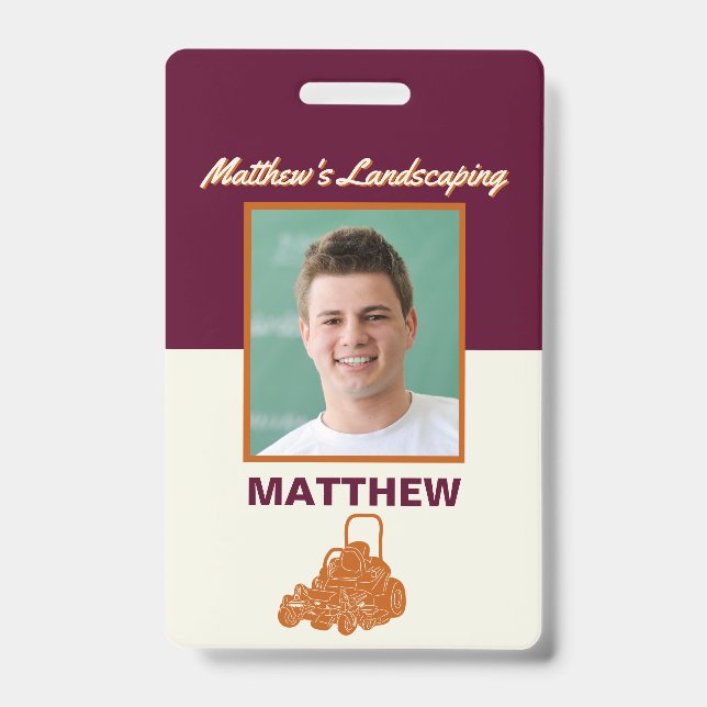 Landscaping Lawn Mowing Business Nametag ID Badge (Face)