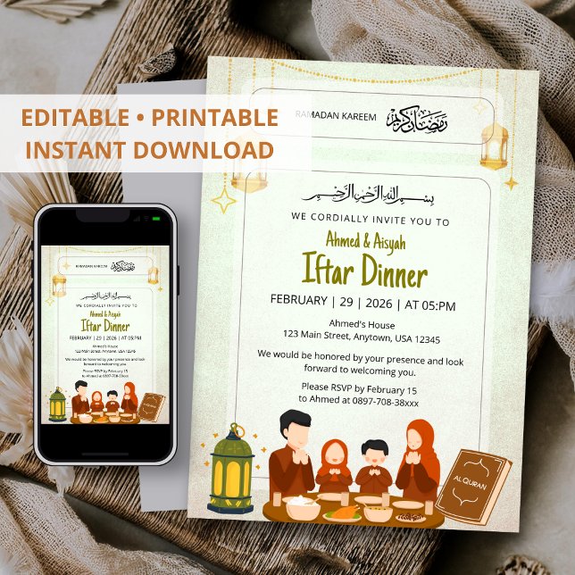 Lanterne aquarelle et invitation Iftar pour la nui (Créateur téléchargé)