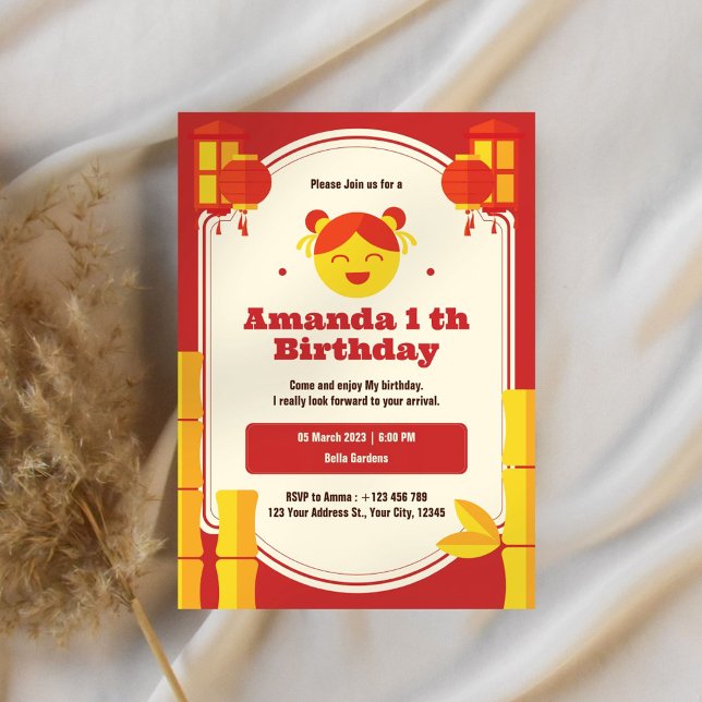 Lanterne asiatique 1er anniversaire Invitation (Créateur téléchargé)