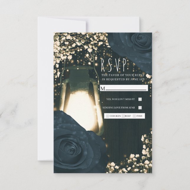 Lanterne Rustique Lumière Bleu Fleurs Mariage RSVP (Devant)
