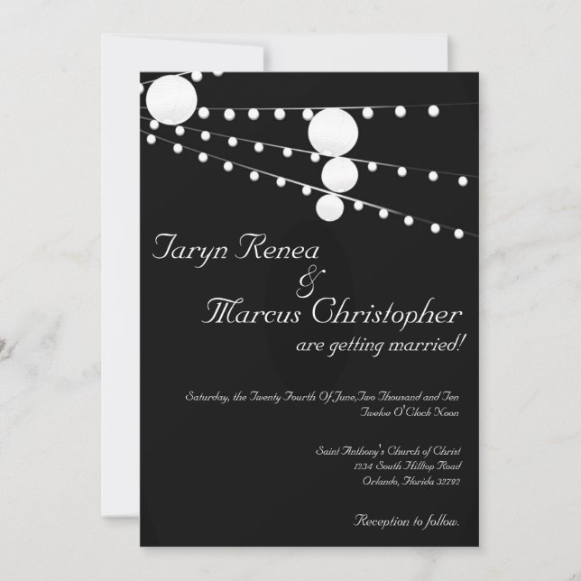 Lanternes en papier 5x7 Faire-part de mariage noir (Devant)
